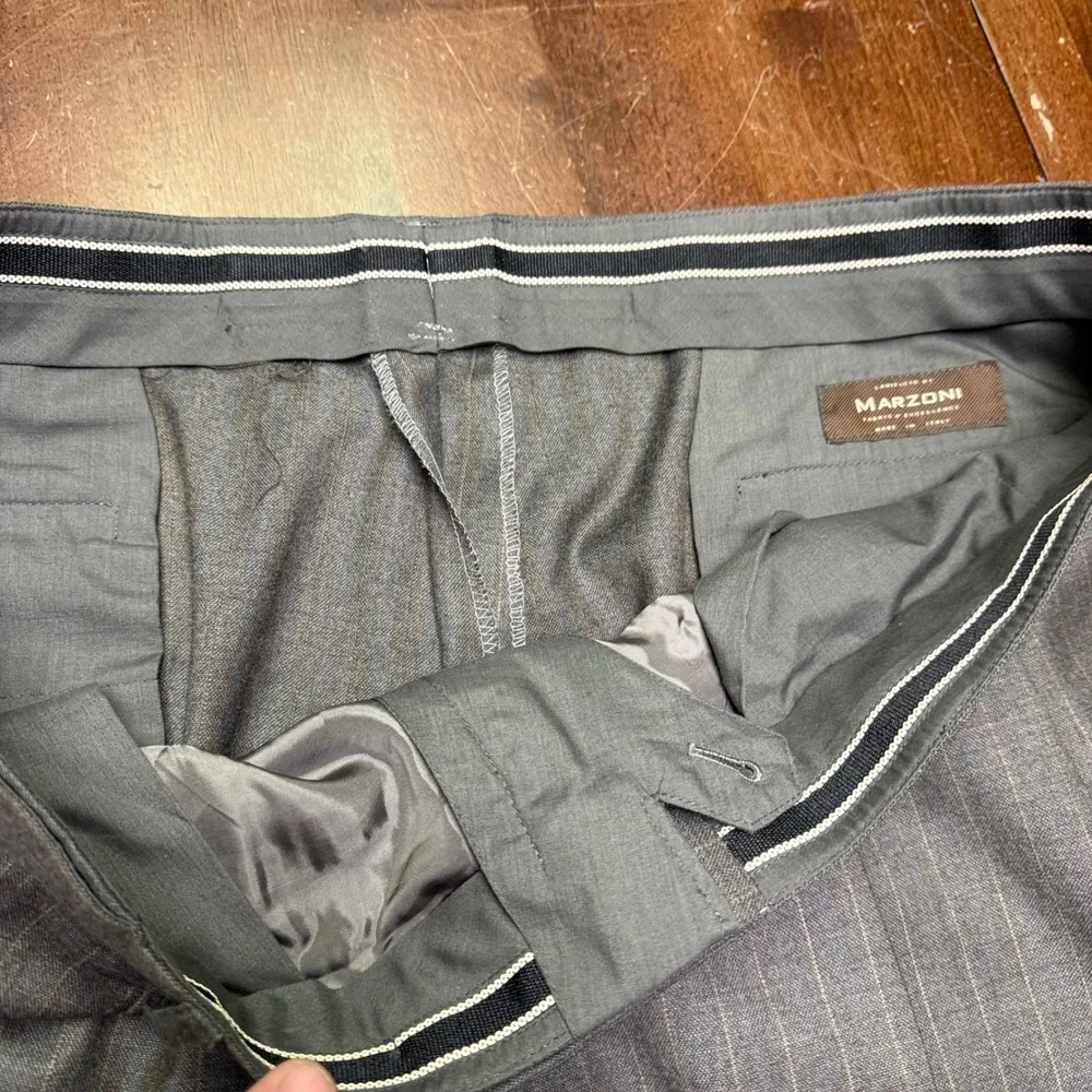 Marzoni Suit Mens 50 Gray Pinstripe Italian Wool Two Button Paisley Lining 40x34
